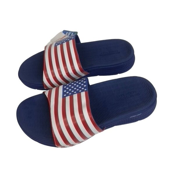 Skechers Men\'s GOGA MAT Slides Sandals Size 7 Red White Blue USA Flag 229038 main image 5
